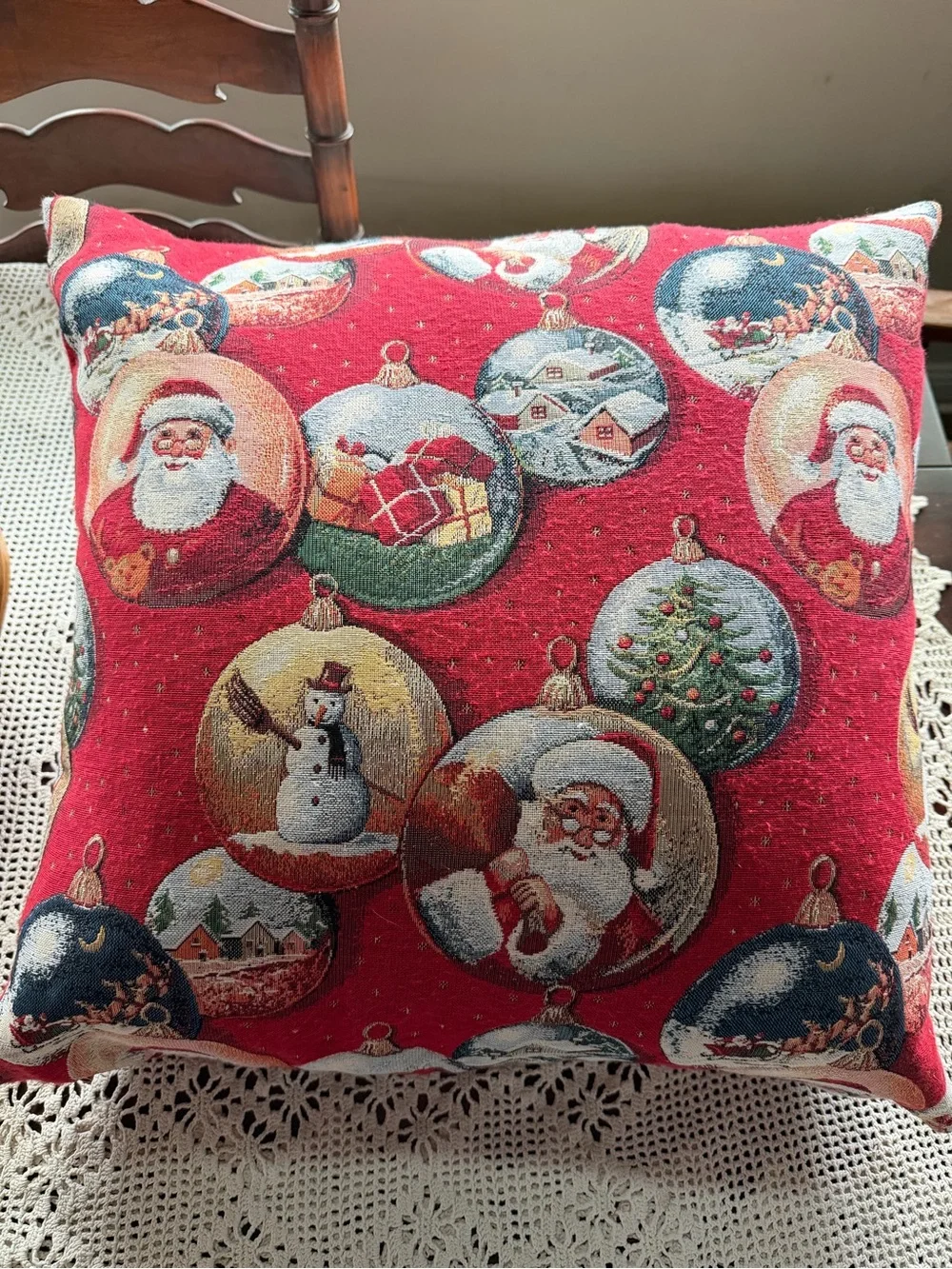Holiday Santa Ornament Decorative Pillow - Red